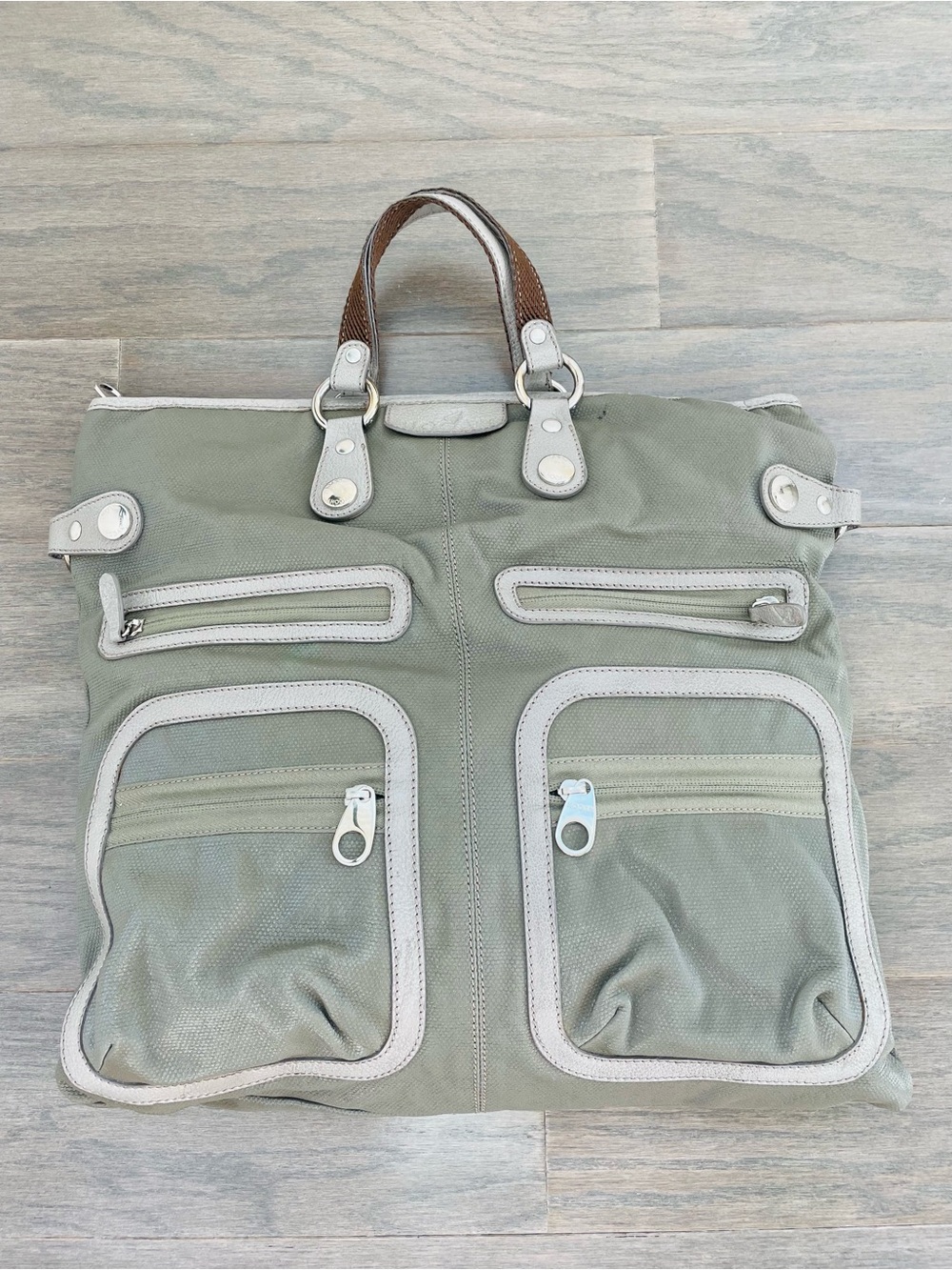 Hogan Olive Green Canvas/leather trim Tote/Crossbody Bag